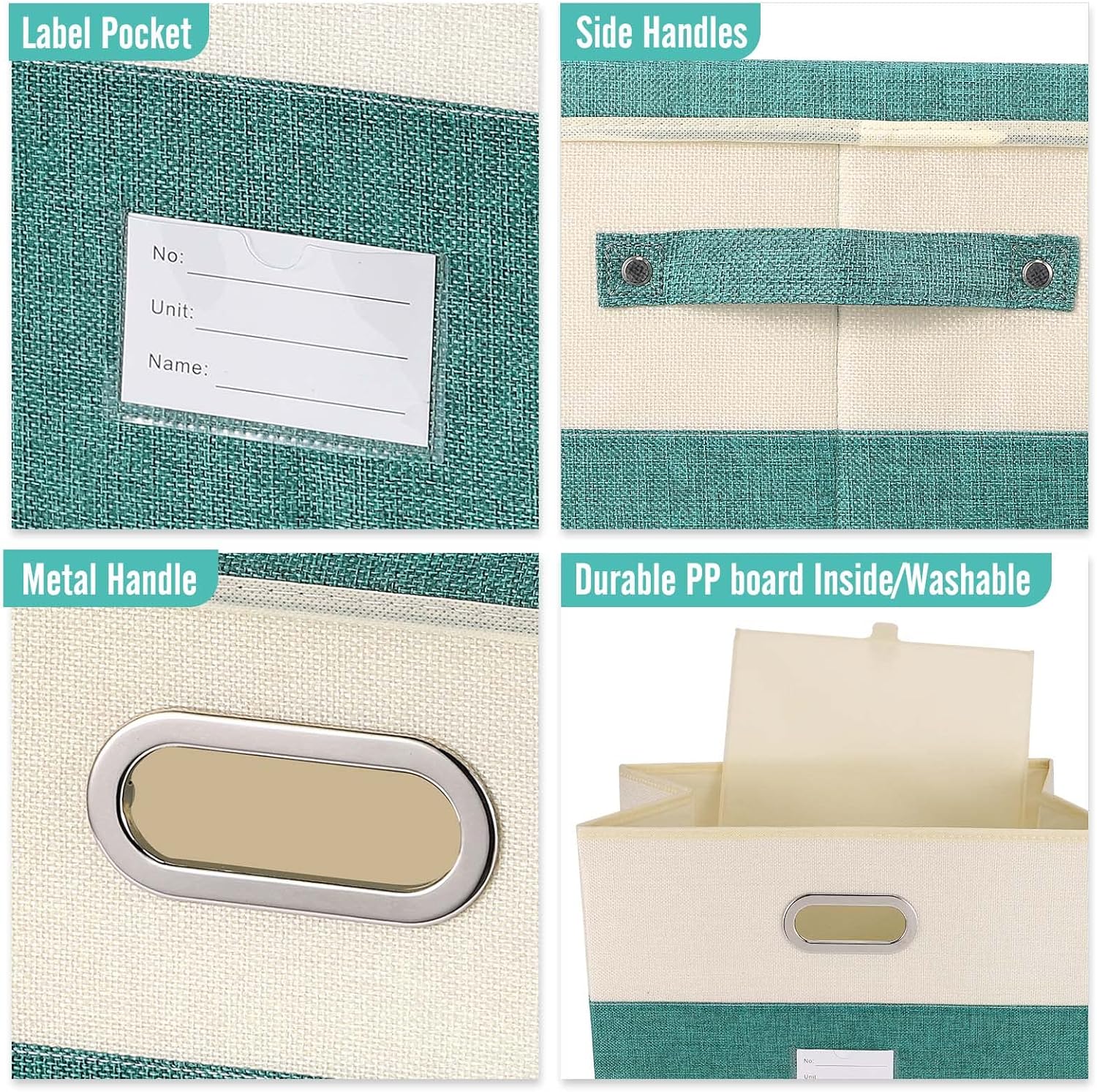 Large Linen Fabric Foldable Storage Bins with Removable Lid and Handles, Washable Storage Box Organizer Containers Baskets Cube with Cover for Bedroom,Office (Coffee&Cream, Medium(2-Pack))