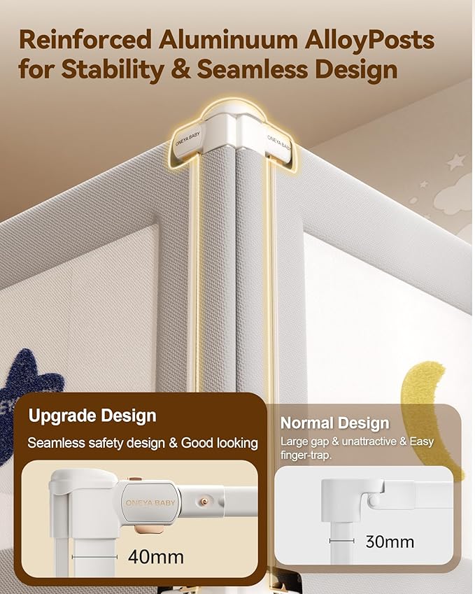 Baby Bed Rail Guard for Toddlers, Reinforced 78.7in Toddler Bed Rails for Queen, King Bed with Height Adjustable, Extral Tall Child Safety Side Railing Guards/Bedrail for Kids,Grey Star, 1 Side