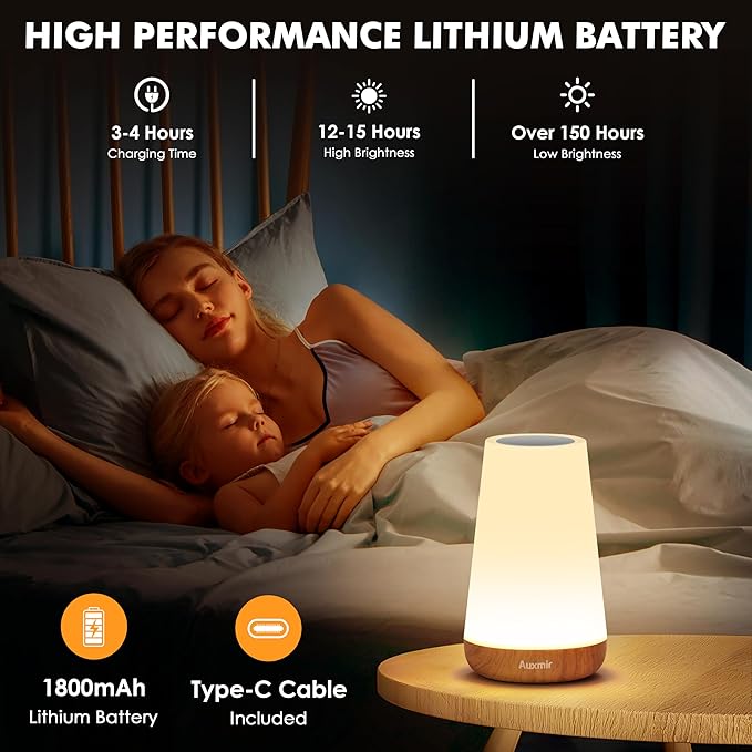 LED Night Light Bedside Lamp Touch and Remote Control Dimmable Tabletop 13 RGB Colors Changing 5 Brightness Adjustable Rechargeable Portable Lamp for Baby Kids Nursery Bedroom Bathroom Outdoor Camping