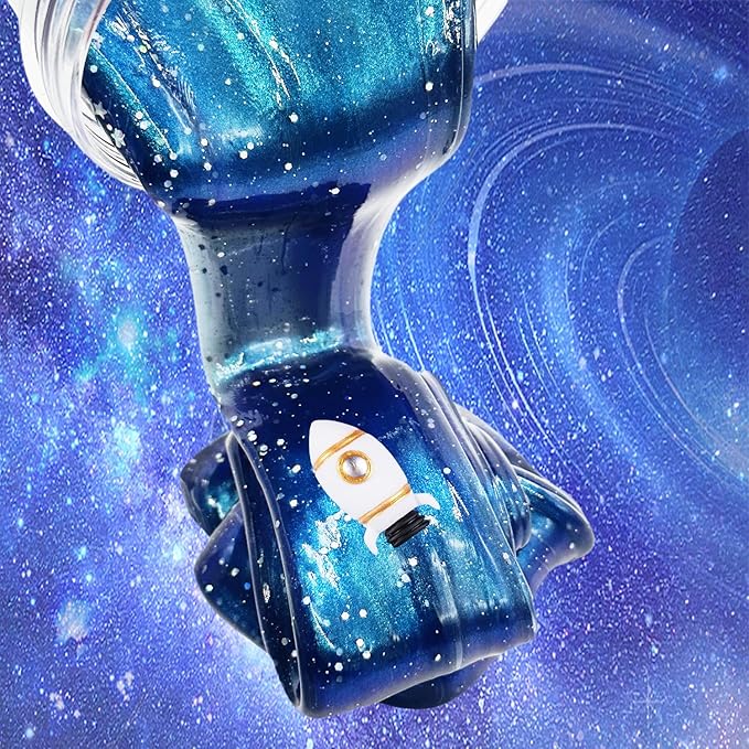 Galaxy Glitter Galaxy Slime Kit, Dark Blue Galaxy Slime of All Shapes and Textures, Spacecraft Charm Includes Slime Kit Party Gifts.