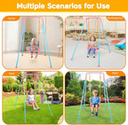 4 in 1 Toddler Swing Set & Baby Jumper, Heavy Duty Kids Swing with Bouncer, Foldable Metal Stand for Indoor & Outdoor, Easy Install & Store (Blue Pink)