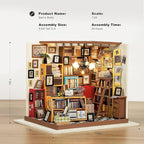Rolife DIY Miniature House Kit Sam's Study, Tiny House Kit for Adults to Build, Mini House Making Kit with Furnitures, Halloween/Christmas Decorations/Gifts for Family and Friends (Sam's Bookstore)