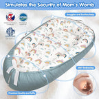 Baby Lounger - Baby Lounger for Newborn 0-24 Months, Breathable & Soft Baby Nest, Portable and Lightweight Lounger for Home and Travel, Ideal Newborn Babies Essentials (Blue-Rainbow)