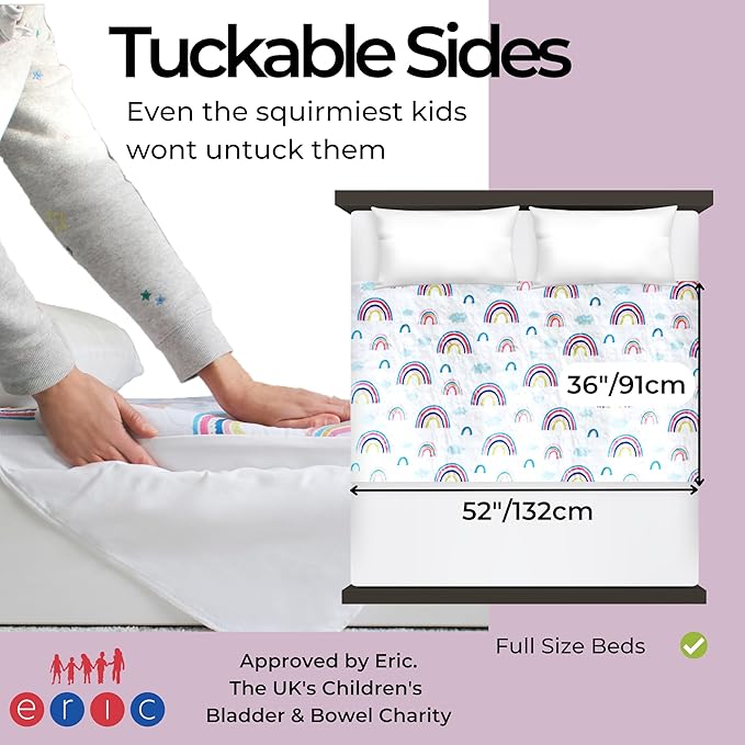 Hygge Sheets®Potty Training Pee Pads for Kids, Toddlers - 100% Waterproof, Non Slip Bed Wetting Pad for Full Size Beds - Washable, Reusable Mattress & Sheet Protector - Rainbow
