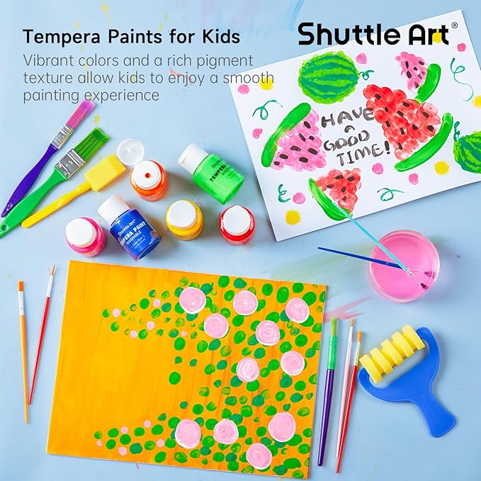 Shuttle Art Tempera Paint, 30 Colors Washable Paint for Kids, 2oz/60ml Bottle, Non-toxic for Toddlers with Glitter Metallic Neon Colors, For Art, Crafts and School Projects
