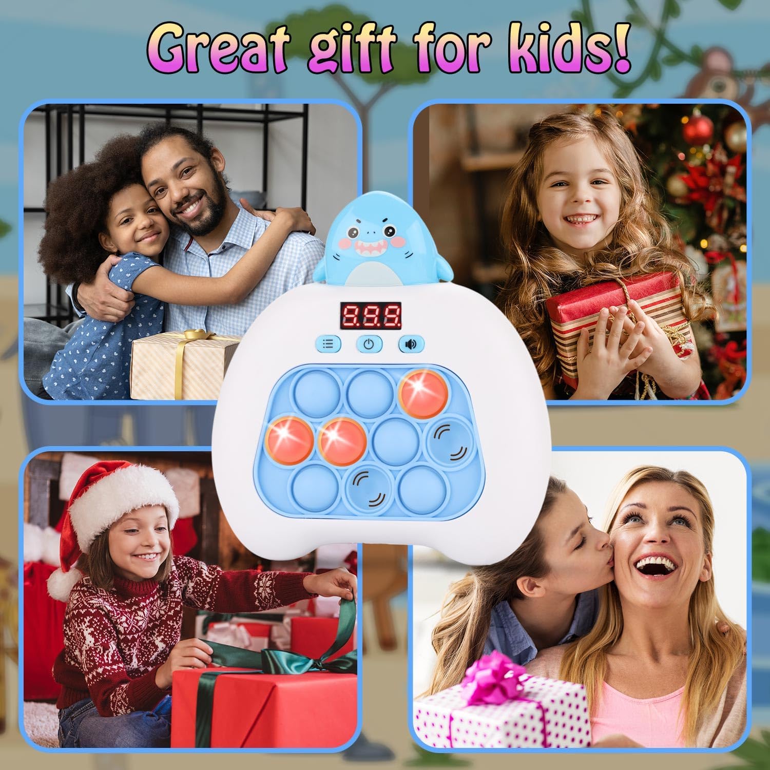 Quick Push Console Game, Pop Game Light up Fidget Toy, Handheld Puzzle Game Fast Push Bubble Game with Game Clearance Screen for Kids Teens Adults (Shark)