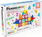 PicassoTiles Magnetic Building Blocks with Tiles and Click-in Educational Graphic Arts Magnet Construction Toy Set STEM Learning Playset Child Brain Development Stacking Playboard