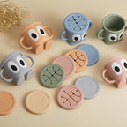 Silicone Snack Cups Food Container for Toddlers and Babies, Spill Proof Training Cup with Snack Cup Lid & Dust Proof Lid, Comes with a toy strap, Without BPA, Lead, or Phthalates (Sage & Gray)