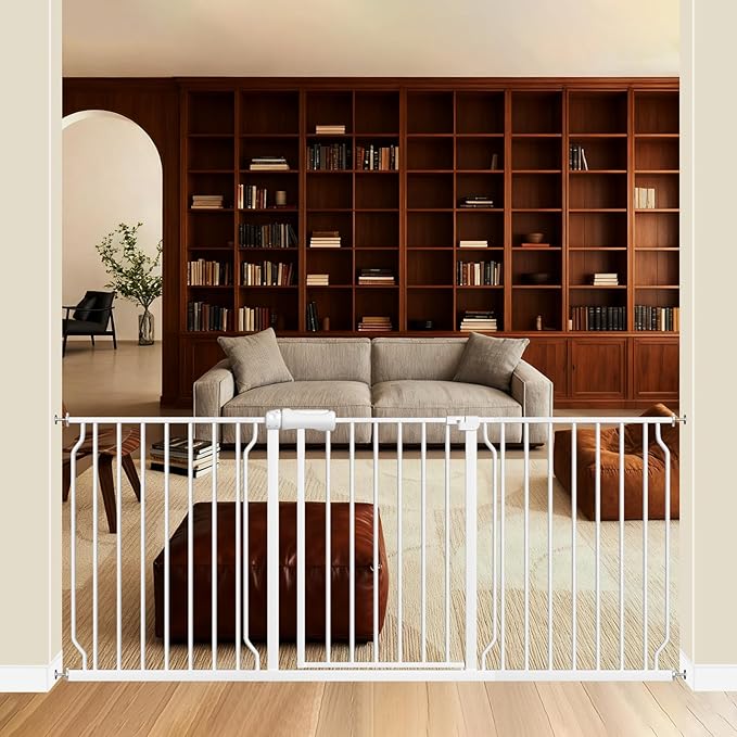 ALLAIBB Extra Wide Pressure Mounted Baby Gate Walk Through Child Kids Safety Toddler Tension White Long Large Pet Dog Gates with Extension for doorways Kitchen (66.93"-71.65"/170-182cm)