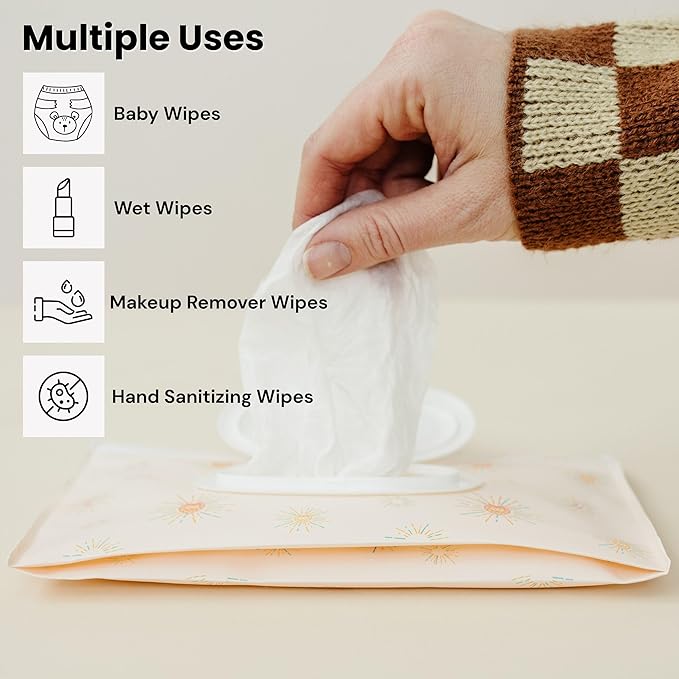 Lion & Light® Baby Wipes Dispenser | 2-pack Travel Wipes Case | Wipe Holder for Diaper Bag | Portable & Refillable Wet Wipe Pouch | Reusable Wipes Case