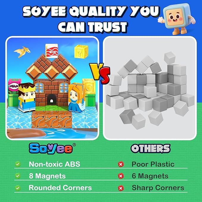 Soyee Magnetic Blocks 100PCS Magnetic Building Blocks Cubes Kids Boys Girls Toys for Ages 3-5 5-7 8-10 STEM Sensory Learning Building Magnet Toys 3-12 Year Old Girls Boys Birthday Gift
