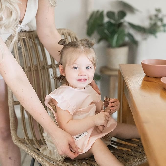 Tiny Twinkle Mess Proof Baby Bib - Waterproof & Lightweight Baby-Led Weaning Apron | 100% Recycled Polyester, Easy Clean & Machine Washable (Rose, Small 6-24 Months)