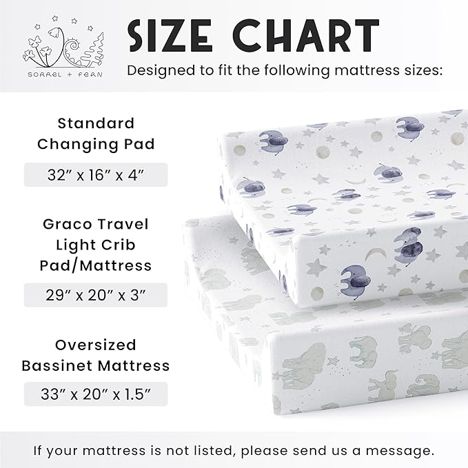 Baby Changing Pad Cover 2-Pack for Boys, Girls (Watercolor Elephant) - Premium Fitted Sheets Baby Diaper Changing Table Cover - Buttery Soft Cotton Blend