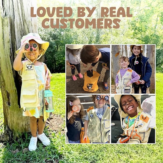 Kids Bug Catching Kit - Complete Explorer Kit with Safari Vest, Hat & More - Cute Dress-Up Safari Costume, or Zoo Keeper - Outdoor Explorer Set & Bug Toys for 7+ Year Old Boys Girls + Adventure Book