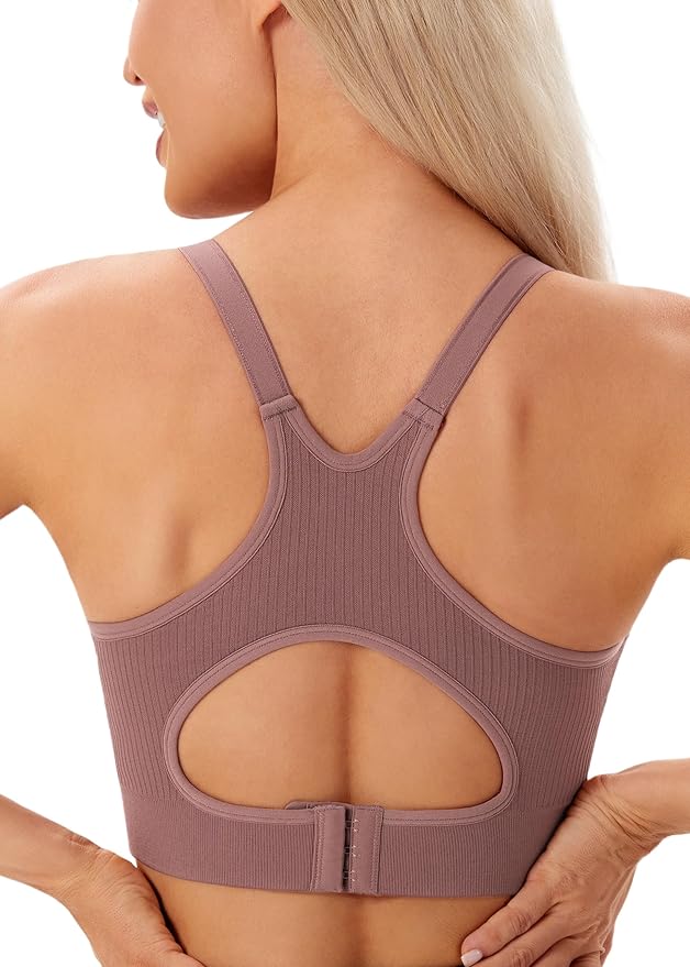 Angelhood Nursing Bras for Breastfeeding, Ribbed Nursing Sports Bra Yoga Maternity Bras Pregnancy Sleep Bralette