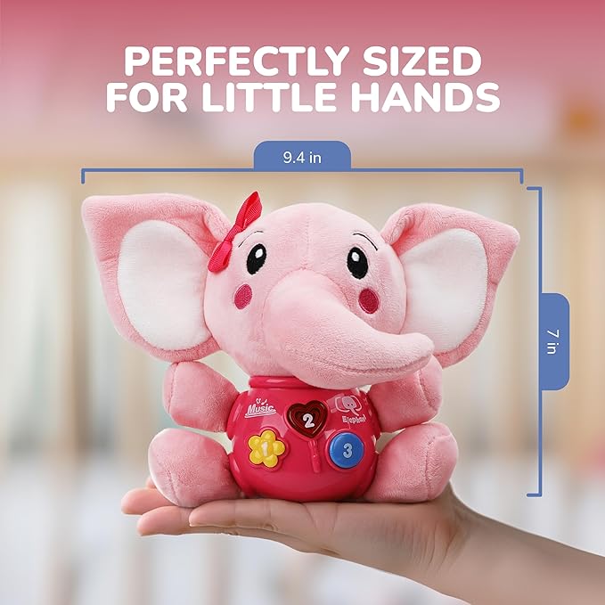 STEAM Life Musical Toys Gift for Baby Newborn 0-6 Month Infant - Plush Elephant Pink