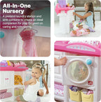 Step2 Love & Care Deluxe Baby Doll Nursery Playset for Kids, Compact Changing Station & Crib, Made of Durable Plastic, Includes Toy Accessories, For Toddlers 2-6 Years Old, Pink