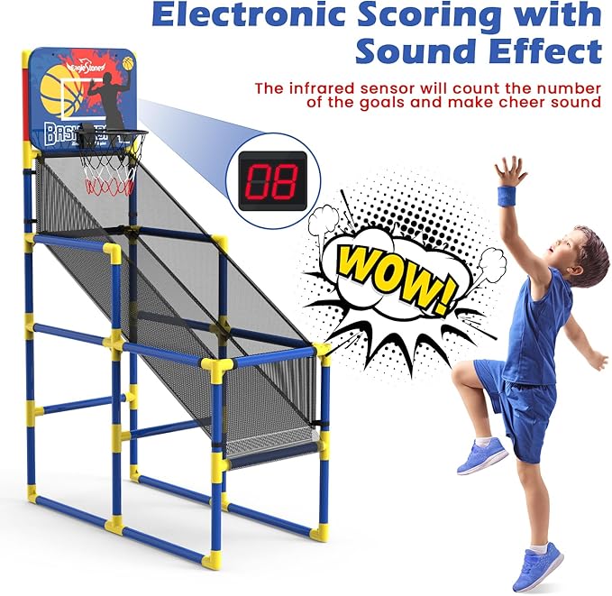 Kids Basketball Hoop Arcade Game W/Electronic Scoreboard Cheer Sound, Basketball Hoop Indoor Outdoor W/4 Balls, Basketball Game Toys Gifts for Kids 3-6 5-7 8-12 Toddlers Boys Girls