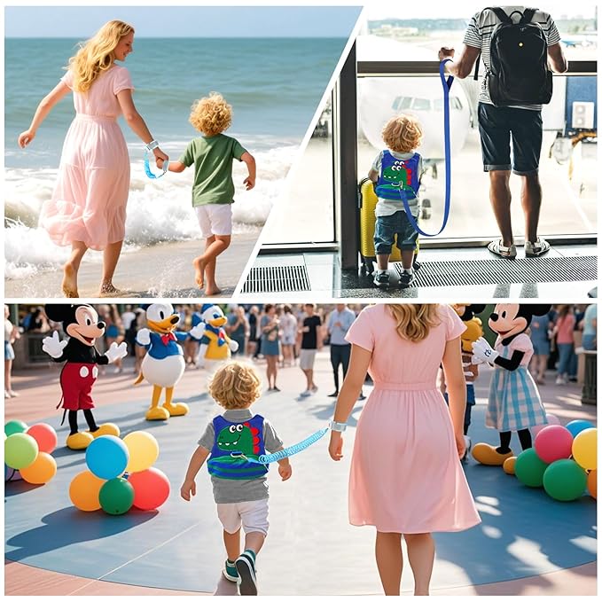 Toddler Leash for Kids-Baby Child Harness with Anti Lost Wrist Link for Boys/Girls (Blue+Green)