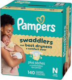 Pampers Swaddlers Diapers, Size 0 (up to 10 lbs), 140 Count, Absorbent, Keeps Baby Dry and Comfortable, Skin Safe Disposable Baby Diaper (Packaging May Vary)