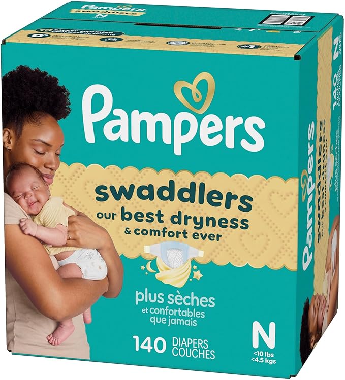 Pampers Swaddlers Diapers, Size 0 (up to 10 lbs), 140 Count, Absorbent, Keeps Baby Dry and Comfortable, Skin Safe Disposable Baby Diaper (Packaging May Vary)