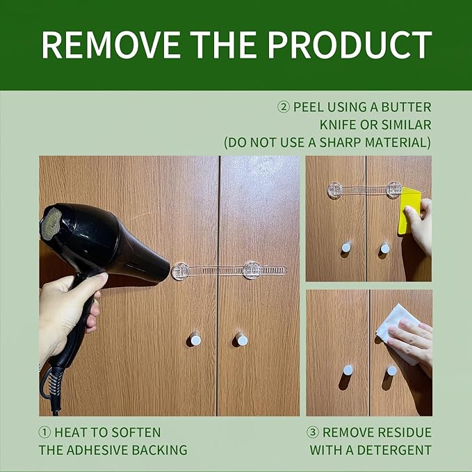 Baby Proof Cabinet Locks, Safe Quick and Easy Transparent Drawer Door Latches, Adjustable No Drilling Child Safety Cabinet Straps for Fridge, Oven, Dishwasher, Toilet Seat (L, Count, 9)