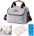 Breastmilk Cooler Bag with Ice Pack Fits 6 Baby Bottles up to 9 Ounce, Wearable Breast Pumps Cooler Bag for Nursing Mom Daycare, Work, Travel- Grey