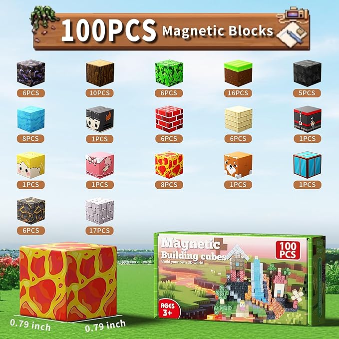 Magnetic Blocks, Magnetic Building Blocks, 3D Construction Build Toys, STEM Sensory Magnet Cubes (Multicolor-100PCS)