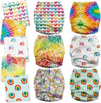 Mama Koala 3.0 Cloth Diapers for Babies, 6 Pack One Size Washable and Reusable Pocket Diapers for Newborns and Toddlers (Rainbow and Love)
