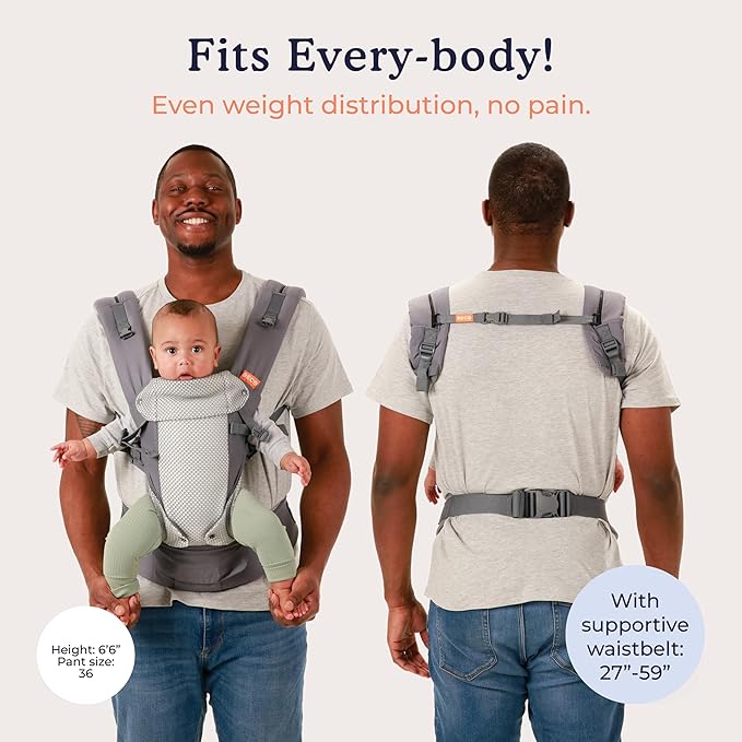 Beco Gemini Baby Carrier from Newborn to Toddler - Certified Ergonomic Newborn Baby Carrier for Infants and Children of 7-35 lbs - M Shape, Adjustable Seat, Breathable 3D Mesh (Cool Dark Grey)