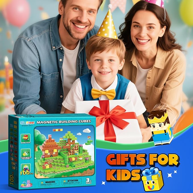 Soyee Magnetic Blocks 100PCS Magnetic Building Blocks Cubes Kids Boys Girls Toys for Ages 3-5 5-7 8-10 STEM Sensory Learning Building Magnet Toys 3-12 Year Old Girls Boys Birthday Gift