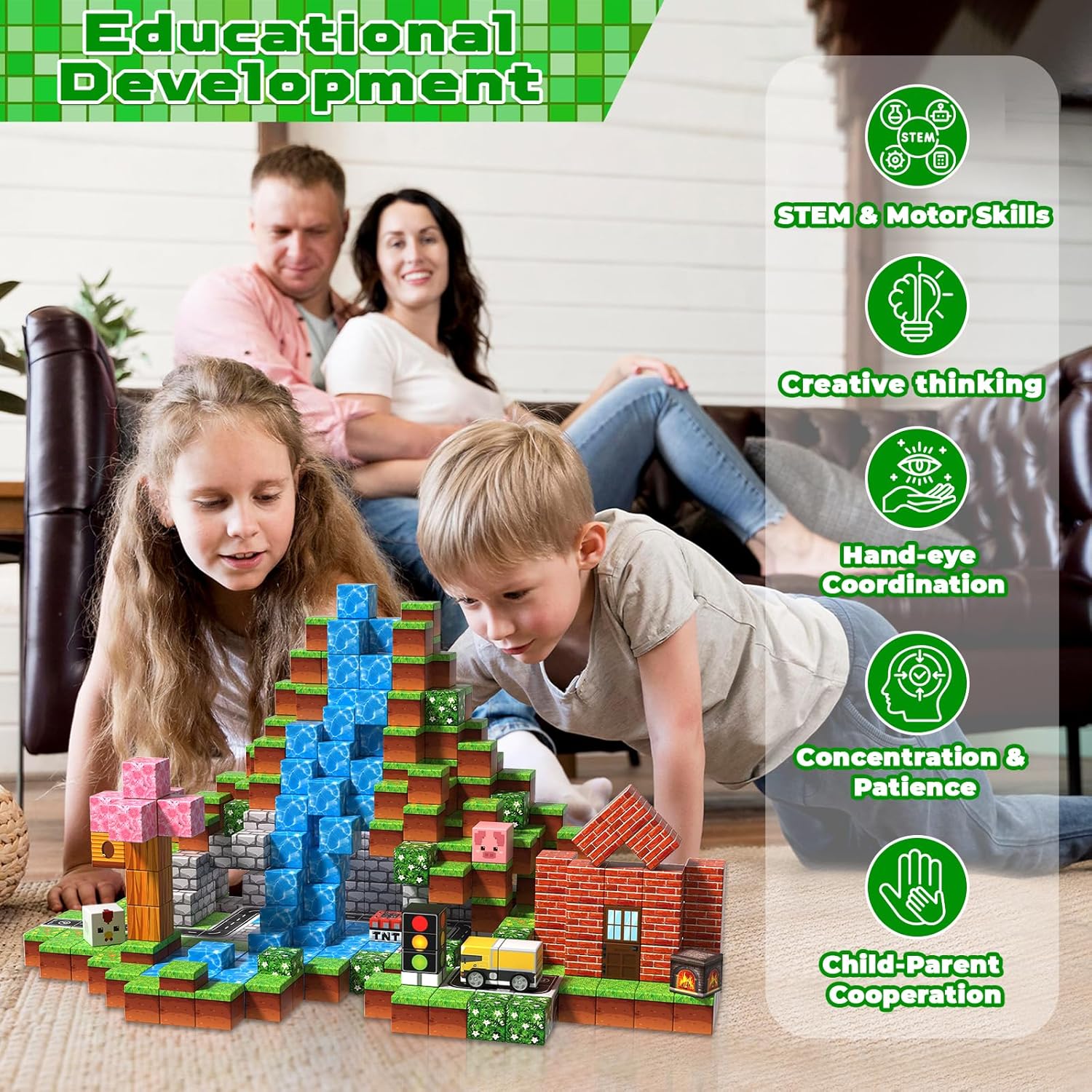 100 PCS 0.8in Magnetic Blocks - Magnet Toys & Magnetic Building Blocks Cubes, Stacking Magnets, STEM Toys for School Acitivities, Birthday Gifts for Boys Age 3+ Years Old (Theme: Forests)