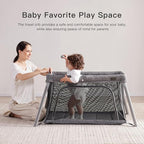 2 in 1 Portable Travel Crib for Toddler, Foldable Crib for Baby, Lightweight Playpen Collapsible Playard with Soft Mattress, Easy to Carry Baby Travel Bed for Outdoor, Indoor (Grey)