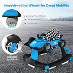 HONEY JOY 4-in-1 Baby Walker, Activity Push Walker w/3 Adjustable Heights, Smooth Wheels w/Adjustable Speed, Padded Seat, Music & Light, Foldable Car Walker for Baby Boys Girls Age 6 Months+ (Blue)