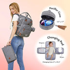 Dikaslon Diaper Bag Backpack with Portable Changing Pad, Pacifier Case and Stroller Straps, Large Unisex Baby Bags for Boys Girls, Multipurpose Travel Back Pack Moms Dads, Gray