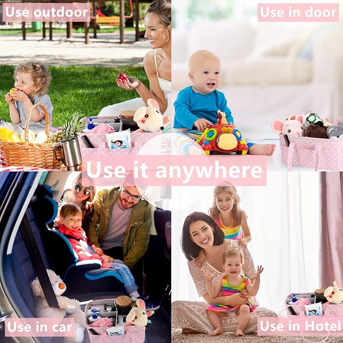 Pink Diaper Caddy Organizer for Baby Girl-Large Portable Diaper Caddy Basket for Changing Table-Diaper Organizer Caddy-Car Travel Tote Bag-Newborn Registry Baby Shower Basket for Diapers & Wipes