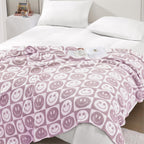 WRENSONGE Checkered Throw Blanket Lilac Smiling Face Soft Cozy Fluffy Warm Hand Made Weave Throw Blankets for Couch, Sofa, Chair, Bed, Camping, Picnic, Travel Lightweight Bed Blanket - 60"*80"