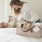 Lily Miles Baby Diaper Caddy Organizer, Nursery Storage Basket for Newborn Essentials, Neutral Gift for Baby Shower, Registry Must-Have, Car Organizer for Diapers and Wipes - Sand, Large