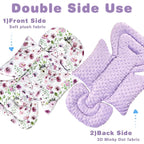3-in-1 Infant Car Seat Insert, Soft Head and Body Support,Ultra & Strap Covers Set, Reversible Newborn Car Seat Cushion Pad for Baby Boy & Girl fits Stroller, Swing, Bouncer (Purple Flowers)