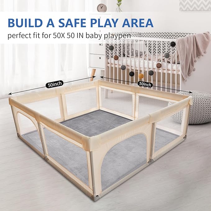 Ultra Soft Baby Play Mat for Floor,1.3" Thick Elasti-Foam 50x50 Playpen Mat for Toddlers Infant kids,Water-Repellent Coral Velvet for Tummy Time,Non-Slip Backing Safe for Crawling,Tatami Style (Dark Grey)