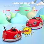 12V Dual Battery Electric Ride on Kids Bumper Car w/Remote Control,360 Degree Spin,Push Rod Rocker Horse Function,3-Speeds Babies & Toddlers Bumping Car Ride on Toy Gift for 1-4 Years Children (Red)