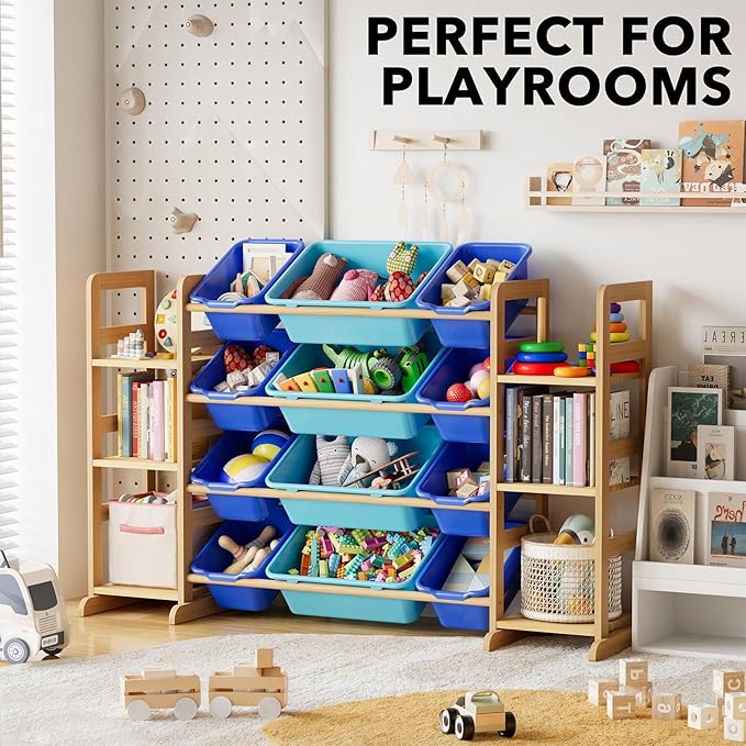 SpaceAid Toy Storage Organizer with 6 Shelves and 12 Bins, Toy Organizers Storage Bookshelf, Kids Bin Shelf Toys Box Bookcase for Bedroom Playroom Organization Room Decor, Blue and Navy Blue