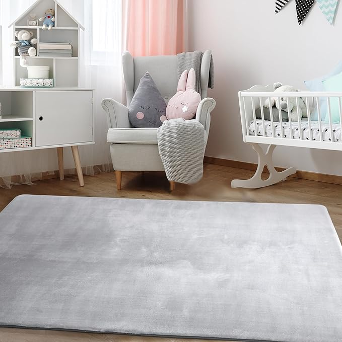 BALAPET Thick Memory Foam 74x50 Play Mat for Playpen, Super Soft Velvet Portable Baby Playpen Mat for Kids Toddler Crawling and Play, Non-Slip Bottom Playmat, Grey
