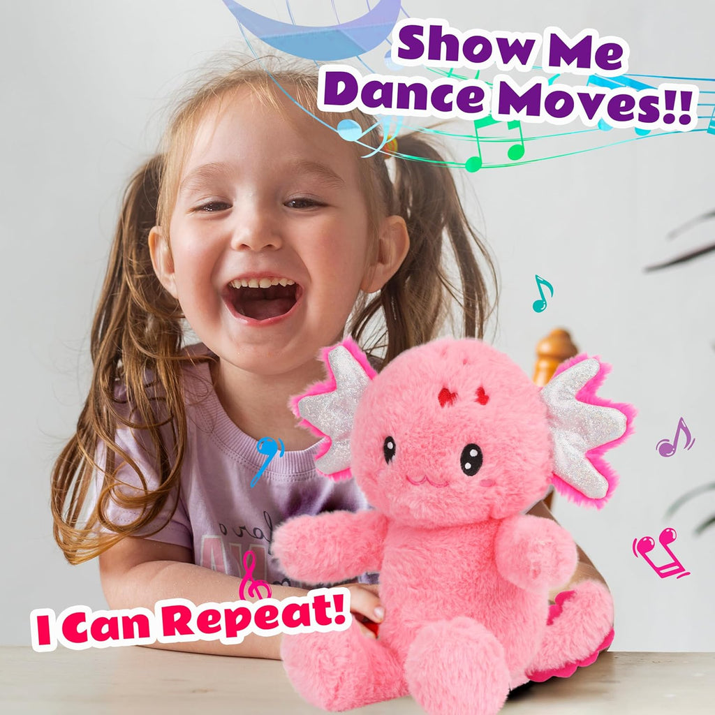 Cuteoy Talking Axolotl Repeat What You Say Musical Stuffed Animal Shaking Singing Plush Toy Electric Interactive Animated Salamander Plushies for Kids Girls Boys Birthday