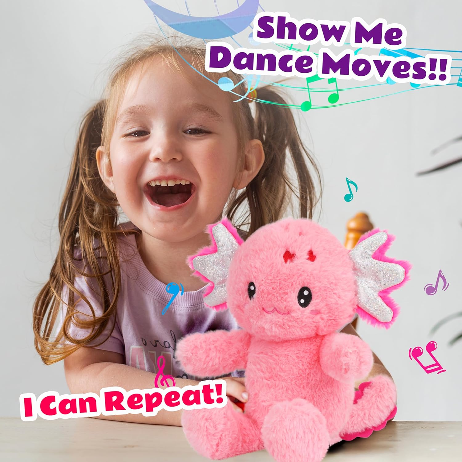 Cuteoy Talking Axolotl Repeat What You Say Musical Stuffed Animal Shaking Singing Plush Toy Electric Interactive Animated Salamander Plushies for Kids Girls Boys Birthday