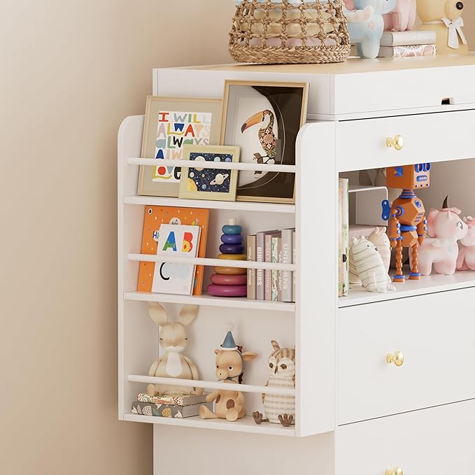 Nursery Dresser with Baby Changing Table, Modern Diaper Changing Station,Dresser for Nursery with 3 Drawers & Shelves, Storage Crib with Changing Table, White