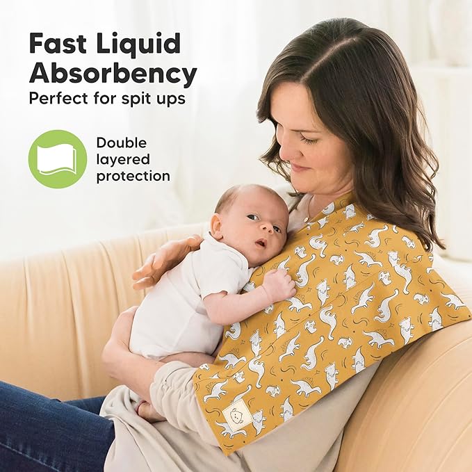 Organic Burp Cloths Baby Boy, Girl - 6-Pack Large Cotton Burping Cloths for Babies, Spit Up Rags, Super Absorbent, Ultra Soft Newborn Rag, Gender Neutral, Machine Washable, Durable (Mesozoic)