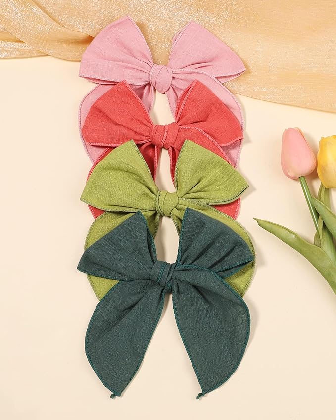 5.5 Inch 20PCS Baby Girls Fable Hair Bows Clips Cotton Linen Alligator Hair Clips Large Neutral Handmade Hair Accessories Bows for Girls Toddlers Kids by doboi