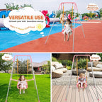 4-in-1 Swing Set & Baby Jumper and Bouncer for Toddler, Heavy Duty Baby Swing Set with Foldable Metal Stand for Indoor & Outdoor Play, Adjustable Swingset for Toddler (Pink)