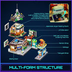 FUNWHOLE Cyberpunk Japanese-Izakaya Lighting-Building-Bricks Set - Cyberpunk Neon City Future Pub Japanese Street View House Collection LED Light Model Set 1987 Pcs for Adults and Sci-fi Lovers